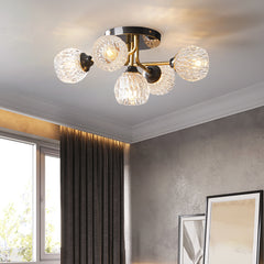 Glass Ceiling Light - Aeyee Modern Flush Mount Ceiling Light Fixture, 5 Lights Brass Ceiling Lamp for Bedroom Kitchen Living Room