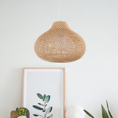 Aeyee Basket Weave Pendant Light, Modern 1 Light Bamboo Hanging Light Fixture, Elegant Rattan Chandelier for Kitchen Island Nursery