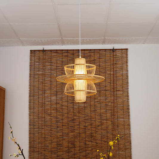 Elegant Chandelier - Aeyee Multi Tiers Rattan Pendant Light 1 Light Bamboo Light Fixture Woven Hanging Light