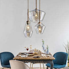 Contemporary Round Chandelier - Aeyee Hanging Light with Glass Shade, Brass Ceiling Pendant Light Fixture for Dining Room Kitchen