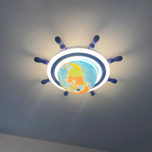 Kids Ceiling Light with Earth Deco - Aeyee Nautical Theme Flush Mount Ceiling Light, Cartoon Round Lighting for Children's Bedroom Nursery