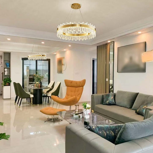 Aeyee Luxury Crystal Chandelier, Dimmable Pendant Light Fixture, Adjustable LED Hanging Light for Living Room Bedroom