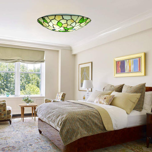 Tiffany Style Ceiling lamp - Aeyee Baroque Tiffany Lamp with Green Leaf Pattern Stained Glass Ceiling Hanging Light