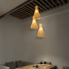Aeyee Rattan Hanging Lamp Natural Cone Shaped 1 Light Bamboo Pendant Light Fixture for Kitchen Island Nursery