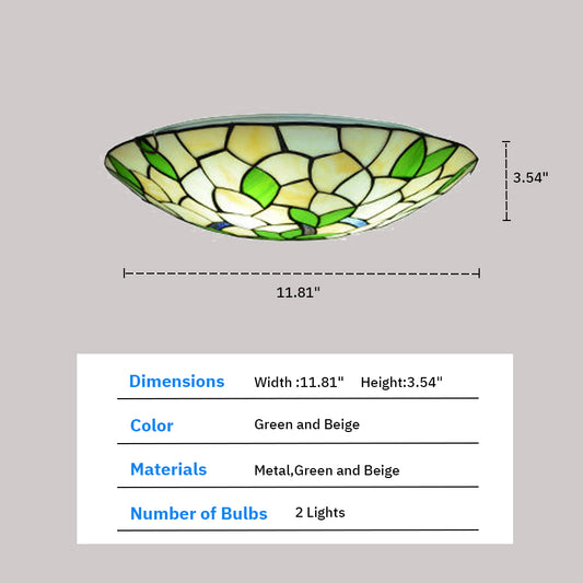 Tiffany Style Ceiling lamp - Aeyee Baroque Tiffany Lamp with Green Leaf Pattern Stained Glass Ceiling Hanging Light