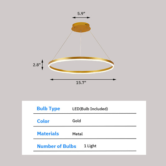 Gold LED Ring Chandelier - Aeyee LED Hanging Light Round Ceiling Pendant Light Fixture for Dining Room, Kitchen Island