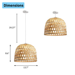 Bamboo Pendant Light Fixture - Aeyee 1 Light Dome Woven Hanging Light with Adjustable Cord for Kitchen Island Nursery in Cream