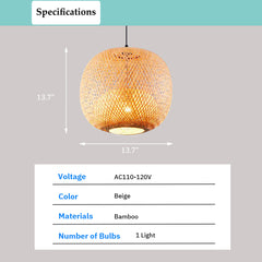 Bamboo Pendant Light Fixture - Aeyee Handwoven Rattan Hanging Light 13.7 inches Classy Ceiling Pendant Lamp for Bedroom Kitchen Living Room