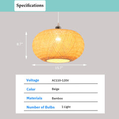 Bamboo Pendant Light Fixture - Aeyee Handwoven Rattan Hanging Light Classy Ceiling Pendant Lamp for Bedroom Kitchen Living Room (15.7 x 8.6 inches)