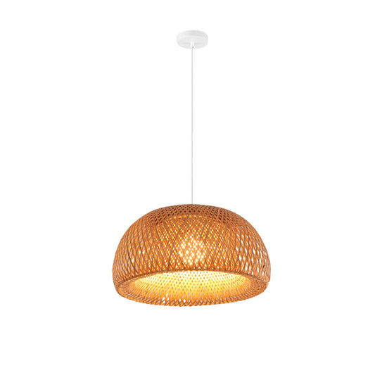 Aeyee Boho Style Bamboo Pendant Light Fixture 1 Light Dome Shape Woven Hanging Light Rattan Light Fixture for Kitchen, Living Room