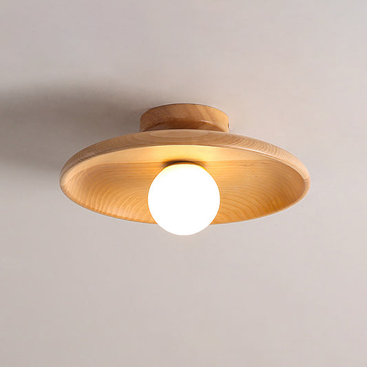 Aeyee Modern Wood Flush Mount Ceiling Light, 1 Light Close to Ceiling Lighting for Laundry Corridor