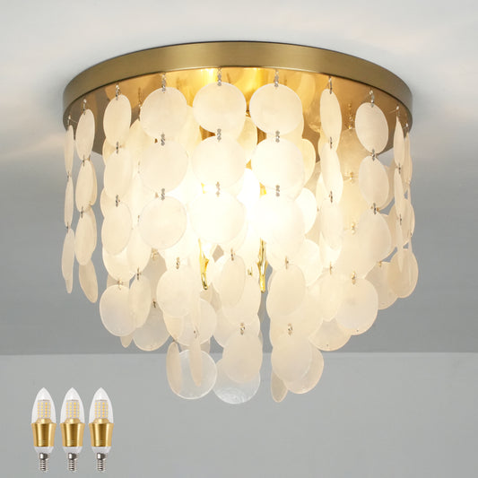 Aeyee Shell Flush Mount Ceiling Light, Boho Style Ceiling Light Fixtures, Elegant Round Chandelier, Coastal Decorative Ceiling Lamp for Hallway Bedroom Entryway