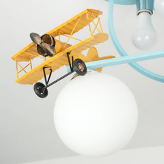 Aeyee Blue Airplane Ceiling Light Fixtures, Modern Boy Bedroom Ceiling Lamp, Modern Glass Globe Flush Mount Ceiling Light for Kids Room Nursery