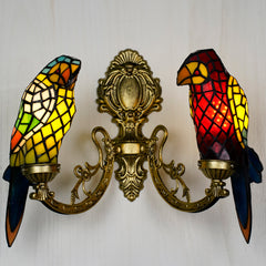 Tiffany Wall Sconce - Aeyee Parrot Design Wall Light with Stained Glass Shade 2 Lights Birds Wall Lamp for Porch Bedroom