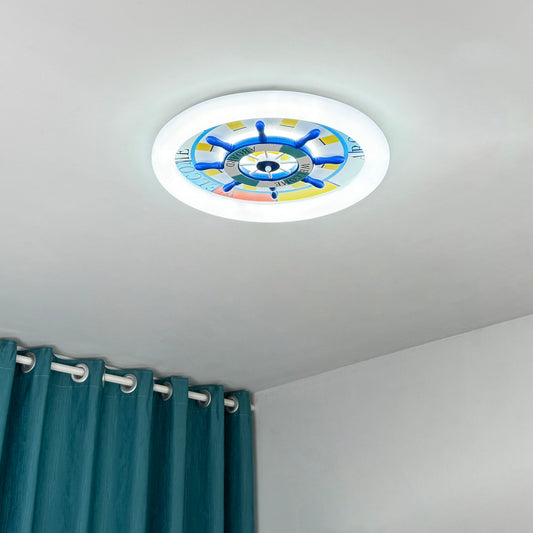 Aeyee Nautical Style Ceiling Light Fixtures, Kids Room Ceiling Light with Rudder Wood Shade, Modern LED Round Ceiling Lamp for Kid's Bedroom Nursery