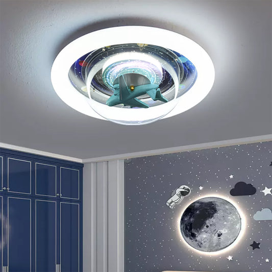Aeyee Planet Ceiling Light Fixtures, Kids Room Space Ceiling Light with Clear Acrylic Shade, Modern LED Round Ceiling Lamp for Kid's Bedroom Nursery