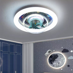 Aeyee Planet Ceiling Light Fixtures, Kids Room Space Ceiling Light with Clear Acrylic Shade, Modern LED Round Ceiling Lamp for Kid's Bedroom Nursery