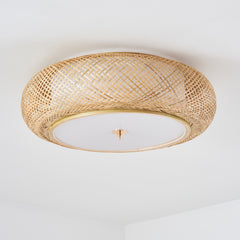 Bamboo Flush Mount Ceiling Light - Aeyee Handwoven Rattan Light Fixture, 3 Lights Boho Ceiling Lamp for Bedroom, Entryway, Foyer