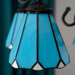 Aeyee Tiffany Pendant Light Fixture, Stained Glass Hanging Light, Vintage Blue Chandeliers for Living Room Stairway Foyer