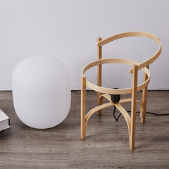 Aeyee Basket Table Lamp with Glass Shade, Modern Wood Bedside Lamp, Cute Night Light, Boho Style Desk Lamp for Bedroom Nightstand in Walnut