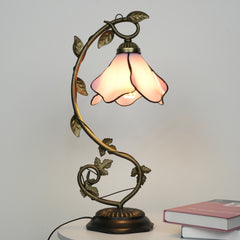 Aeyee Tiffany Style Table Lamp with Metal Leaf, Stained Glass Desk Lamp, Vintage Night Light, Art Deco Reading Light with Handmade Lampshade for Nightstand Living Room