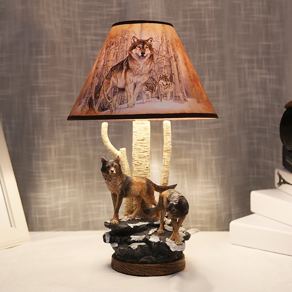 Aeyee Wolf Table Lamp, Rustic Bedside Lamp with Resin Base, Retro Night Light, Accent Lamp for Bedroom Reading Nightstand