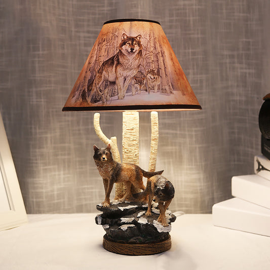 Aeyee Wolf Table Lamp, Rustic Bedside Lamp with Resin Base, Retro Night Light, Accent Lamp for Bedroom Reading Nightstand