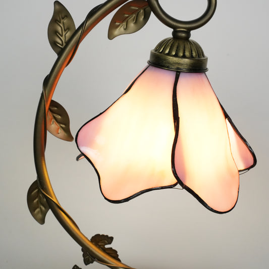 Aeyee Tiffany Style Table Lamp with Metal Leaf, Stained Glass Desk Lamp, Vintage Night Light, Art Deco Reading Light with Handmade Lampshade for Nightstand Living Room