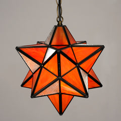 Moravian Star Pendant Light Fixture, Stained Glass Hanging Light, Vintage Tiffany Chandeliers for Foyer Kitchen Hallway