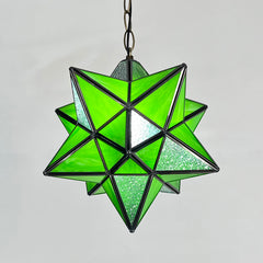 Moravian Star Pendant Light Fixture, Stained Glass Hanging Light, Vintage Tiffany Chandeliers for Foyer Kitchen Hallway