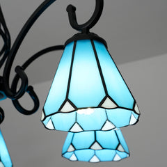 Aeyee Tiffany Pendant Light Fixture, Stained Glass Hanging Light, Vintage Blue Chandeliers for Living Room Stairway Foyer