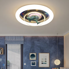 Aeyee Planet Ceiling Light Fixtures, Kids Room Space Ceiling Light with Clear Acrylic Shade, Modern LED Round Ceiling Lamp for Kid's Bedroom Nursery
