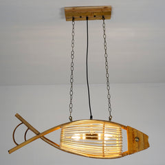 Rattan Pendant Light Fixture - Aeyee Fish Shaped Chandelier, 2 Lights Woven Ceiling Hanging Light with Adjustable Cord for Kitchen Island Nursery