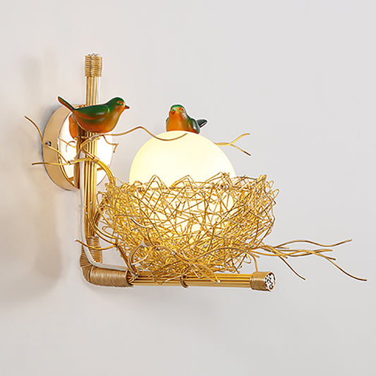 Aeyee Fun Birds Wall Sconce, Contemporary Aluminum Nest Wall Light with Egg Glass Shade, Decorative 1 Light Glass Wall Lamp for Entrance, Bedroom, Hallway