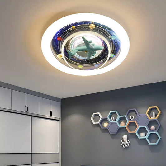 Aeyee Planet Ceiling Light Fixtures, Kids Room Space Ceiling Light with Clear Acrylic Shade, Modern LED Round Ceiling Lamp for Kid's Bedroom Nursery