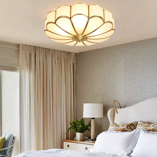 Aeyee Brass Flush Mount Ceiling Light, Frosted Glass Ceiling Mount Light, Round Ceiling Lamp, Classic Ceiling Lighting