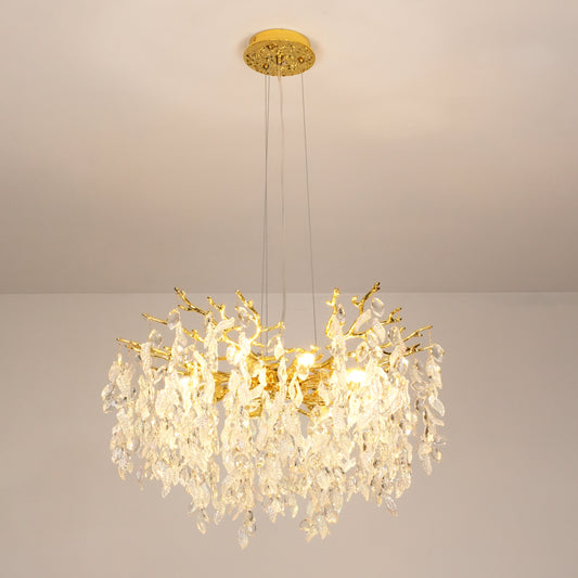 Aeyee Contemporary Crystal Chandelier, Gold Tree Branch Chandelier, Glass Pendant Light Fixture, Rainbow Glass Hanging Light, Adjustable Pendant Lights