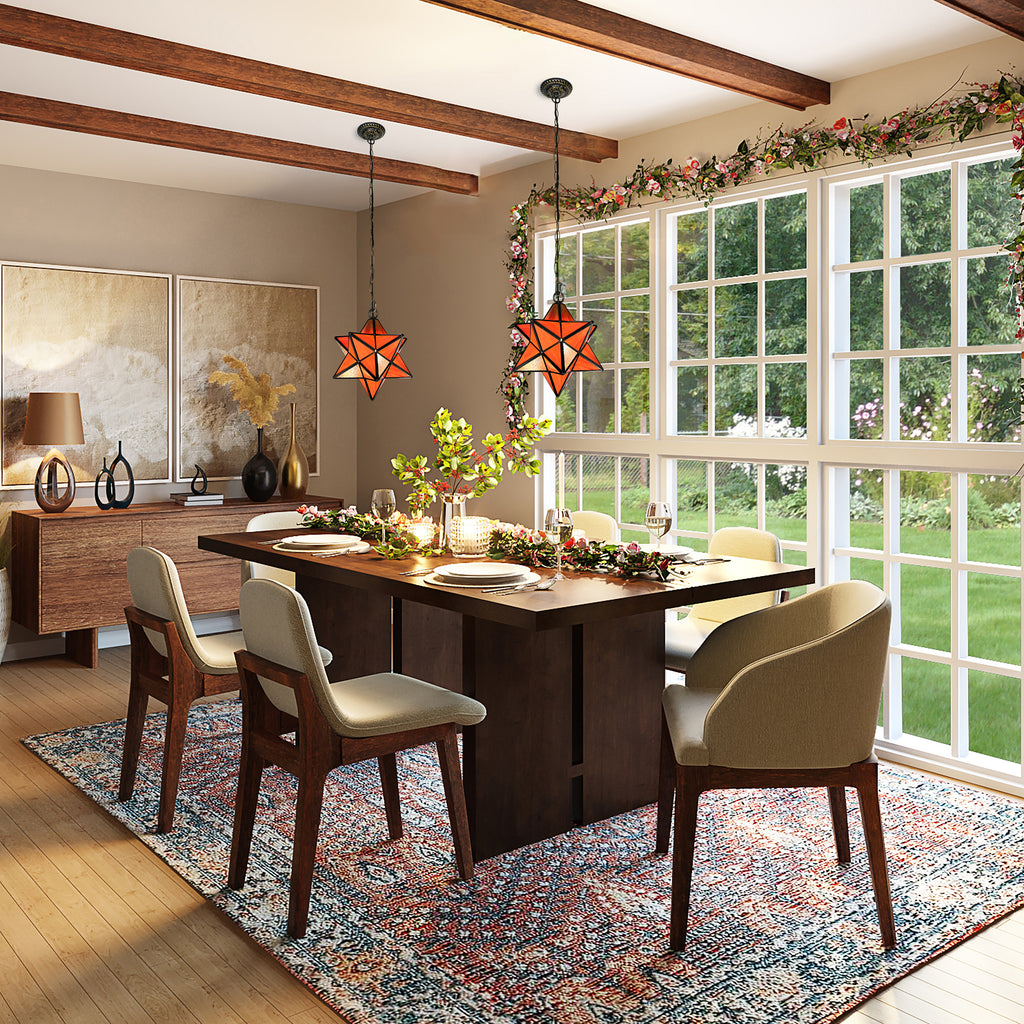 Aeyee Moravian Star Pendant Light Fixture, Stained Glass Hanging Light ...