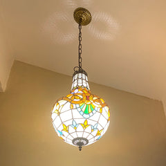 Aeyee Tiffany Pendant Light Fixture, Stained Glass Hanging Light, Victorian Style Chandeliers for Living Room Entryway Foyer