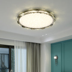 Aeyee Crystal Flush Mount Ceiling Light, Dimmable Close to Ceiling Light, Modern Crystal Chandelier, Round LED Ceiling Light Fixture