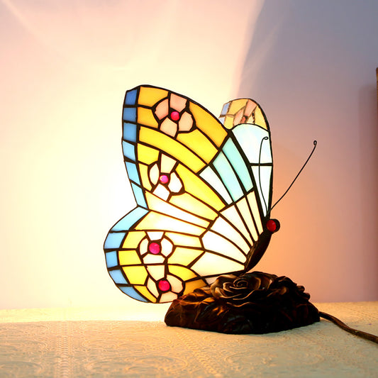 Aeyee Retro Butterfly Table Lamp, Handcrafted Night Light, Elegant Stained Glass Desk Lamp for Bedroom Nightstand