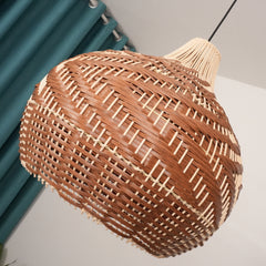 Rattan Pendant Light Fixtures, Boho Design Basket Weave Hanging Light with Brown Synthetic Rattan, Woven Rattan Chandelier