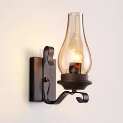 Aeyee Glass Wall Sconce, Candle Wall Lamp with Amber Glass Shade, Small Wall Light for Entrance, Bedroom, Hallway in Black