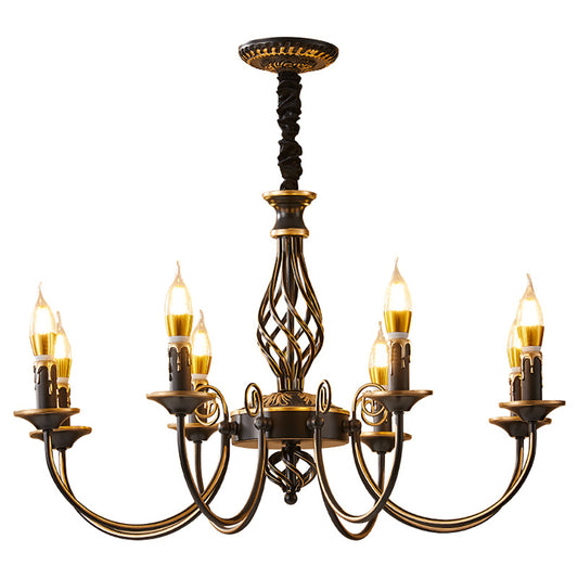 Aeyee Retro Candle Chandelier, Classic Black and Gold Pendant Light Fixture, 8 Lights Hanging Lighting for Dining Room Foyer