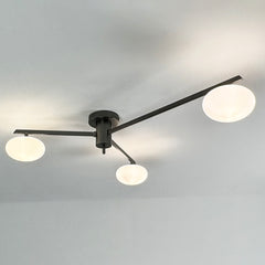 Aeyee Glass Semi Flush Mount Ceiling Light, Modern Sputnik Chandelier with Globe Frosted Glass Shade, Mid Century Ceiling Light Fixture for Bedroom, Hallway Black and Gray Finish