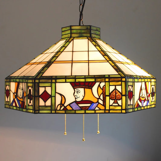 Aeyee Poker Pattern Pendant Light Fixture, Tiffany Hanging Light, 3 Lights Stained Glass Pendant Lighting for Kitchen Island Bedroom