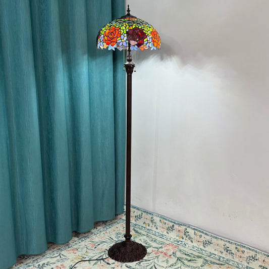 Aeyee Tiffany Style Floor Lamp Stained Glass Standing Lamp Colourful Flower Reading Light Vintage Corner Lamp for Living Room Bedroom Home Office