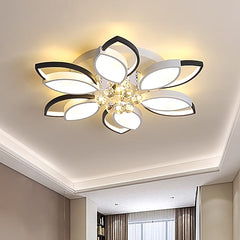 Aeyee Crystal Semi Flush Mount Ceiling Light, Rustic Ceiling Fixture, Modern Flower Chandelier for Living Room Dining Room