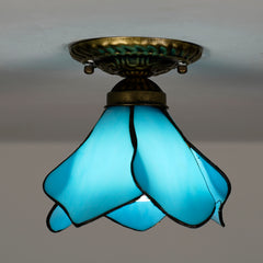 Aeyee Tiffany Style Ceiling Lighting Fixtures, Antique Flower Flush Mount Ceiling Light, Stained Glass Light for Hallway Bedroom