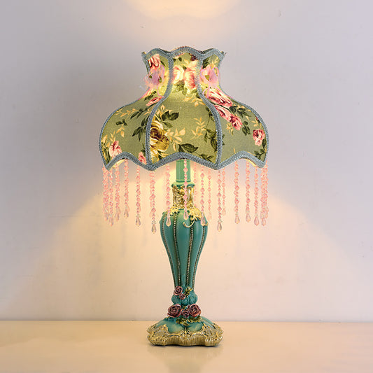 Aeyee Lovely Table Lamp with Fabric Lampshade, Antique Flower Decorative Bedside Desk Lamp, Handmade Night Light for Bedroom Nightstand (Green)